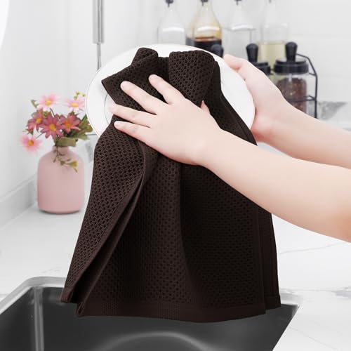Homaxy 100% Cotton Waffle Weave Kitchen Dish Towels 9-Pack, Dark Brown | 13 x 28 Inches, Ultra Soft Absorbent Dish Towels, Quick Drying Cleaning Towels - color: Dark Brown, size: 13 x 28 - 9 Pack