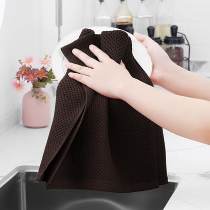 Homaxy 100% Cotton Waffle Weave Kitchen Dish Towels 9-Pack, Dark Brown | 13 x 28 Inches, Ultra Soft Absorbent Dish Towels, Quick Drying Cleaning Towels - color: Dark Brown, size: 13 x 28 - 9 Pack