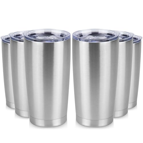 20 oz Tumbler Stainless Steel Tumblers Bulk with Lid Double Wall Insulated Coffee Tumbler Cups for Hot & Cold Drinks Powder Coated Travel Coffee Tumbler Mug Metal (Stainless Steel, 6 pack) - color: Stainless Steel, size: 20 ounces (6 pack)