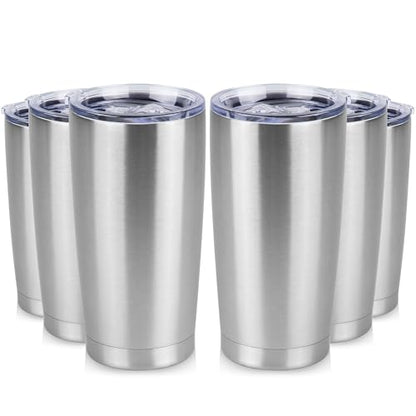 20 oz Tumbler Stainless Steel Tumblers Bulk with Lid Double Wall Insulated Coffee Tumbler Cups for Hot & Cold Drinks Powder Coated Travel Coffee Tumbler Mug Metal (Stainless Steel, 6 pack) - color: Stainless Steel, size: 20 ounces (6 pack)