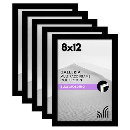 Americanflat 8x12 Picture Frame 5-Pack - Slim Molding - Black | Polished plexiglass front, hangs vertical or horizontal, sawtooth hangers included, secure turn-tab backing - color: Black, size: 8x12