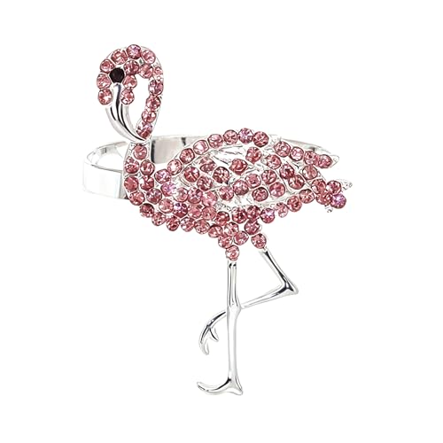Pink Crystal Flamingo Napkin Rings Set of 6, Silver Rhinestone Tropical Napkin Holders for Beach Wedding Summer Luau Hawaiian Party Bachelorette Elegant Coastal Table Decor - style: Flamingo