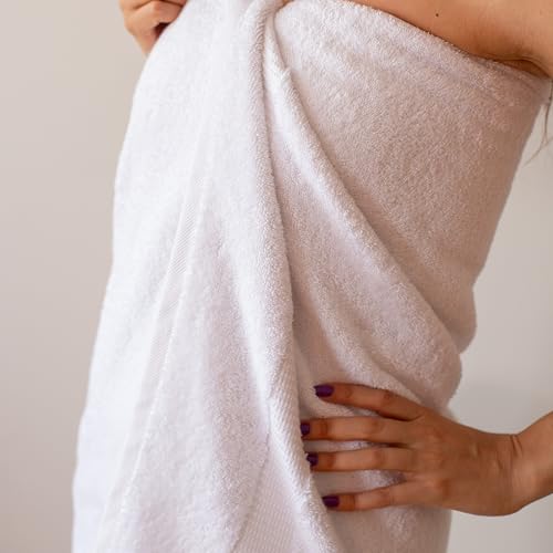 SALBAKOS 4-Piece 100% Turkish Cotton Bath Towels, 27x54 inch, White | Standard Size, 630 Gsm Thick Super Soft Highly Absorbent Quick-Dry Bathroom Towel, Premium Hotel & Spa Quality Made in Turkey - color: White, size: 4 Bath Towels