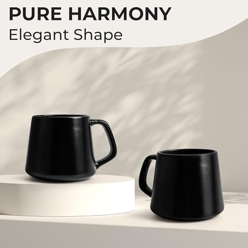 MIAMIO - Coffee Mugs Set of 4, Ceramic Mug (14oz) - Luxe (Black) | Large Ceramic Coffee Mugs for Cappuccino, Tea and Espresso, Tea / Coffee Mug 4-Piece Set, Cup Set - dishwasher safe - color: Black Series