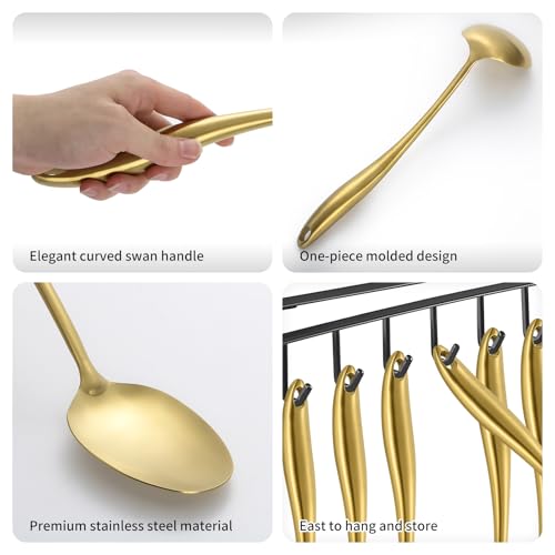 304 Stainless Steel Matte Kitchen Utensils Set, 11 Pcs Long Metal Cooking Utensils Set, Gold Cooking Utensils Set, Dishwasher Safe - size: 11Pcs-Gold