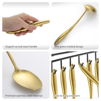 304 Stainless Steel Matte Kitchen Utensils Set, 11 Pcs Long Metal Cooking Utensils Set, Gold Cooking Utensils Set, Dishwasher Safe - size: 11Pcs-Gold