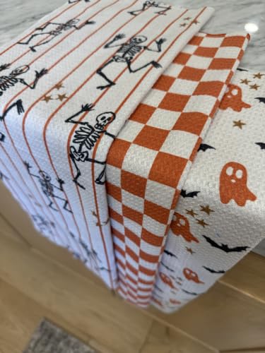 Kitchen Towels, Dish Towels for Kitchen, 3 Pc Kitchen Towel Set | Microfiber Waffle Towels, 16 x 26 inches, with Hanging Loops, Reusable Tea Towels, Cute Kitchen Towels - 3 Pack - color: Halloween Ghosts