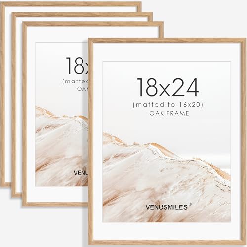 18x24 Poster Frame Set of 4 Natural Solid Oak Photo Frames with 16x20 Removable Mat Wall Hanging Large Handcrafted Frame with HD Plexiglass Wall and Tabletop Display Large Picture Frame - color: Oak, size: 18X24,4P