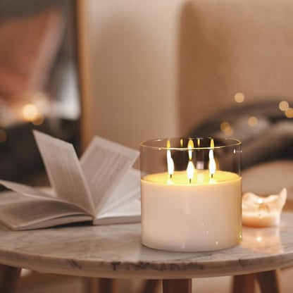 Large 3 Wick Clear Glass Flameless Pillar Candle with Remote | 6x6 inch LED Candle Flickering, Triple Wick, 2 AA Battery Powered, Accent Home Decor Gift - color: Clear