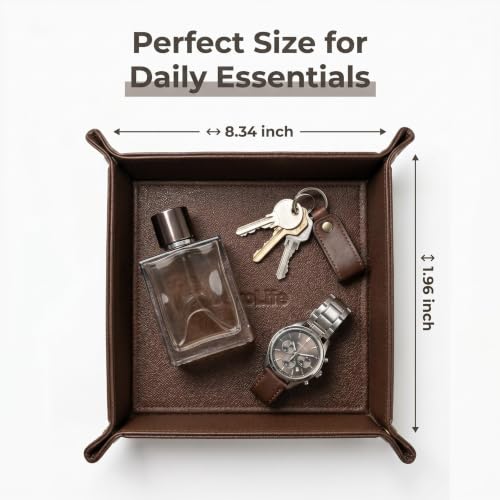 Faux Leather Key Tray, Entryway Organizer for Wallet, Brown | Structured entryway tray for keys, wallet, watch and pocket essentials on consoles, dressers and nightstands. - color: brown