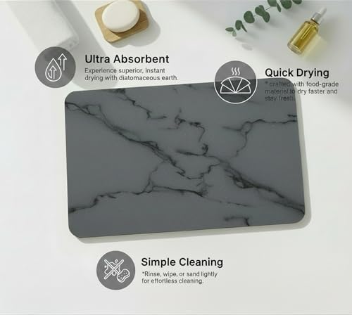 Premium Stone Bath Mat Diatomaceous Earth Ultra Absorbent Quick Drying Easy to Clean Non-Slip Diatomite Stone Bath Shower Mat Ideal for Bathroom Floor (Marble Grey) - color: Marble Grey