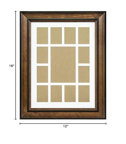 Craig Frames 80827011 12 by 16-Inch Brown Picture Frame, Single White Collage Mat with 13 Openings - color: 13-Opening School Year Mat - 80827011 Frame