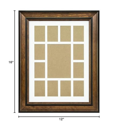 Craig Frames 80827011 12 by 16-Inch Brown Picture Frame, Single White Collage Mat with 13 Openings - color: 13-Opening School Year Mat - 80827011 Frame