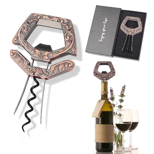 3-in-1 Ah So Two Prong Wine Opener for Vintage Corks, Copper | 3-in-1 Multifunctional Tool, Professional Two-Prong Cork Puller, Safely Removes Fragile & Older Wine Corks - color: Copper