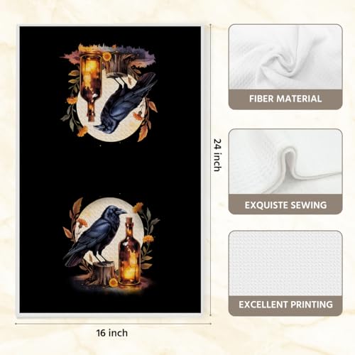 Black Raven Kitchen Towels 24x14 Inch, Gothic Design Autumn Hand Towels for Kitchen Home Farmhouse, Absorbent Microfiber Dish Cloth Tea Towel, Housewarming Gifts for Women - color: Lm 332