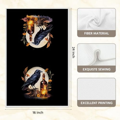 Black Raven Kitchen Towels 24x14 Inch, Gothic Design Autumn Hand Towels for Kitchen Home Farmhouse, Absorbent Microfiber Dish Cloth Tea Towel, Housewarming Gifts for Women - color: Lm 332