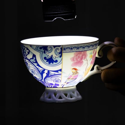 KAMMAK Tea Cups and Saucers Set of 2, Fine Bone China Coffee Cups, GH011 | Stackable Espresso Mugs, Ceramic Demitasse for Coffee, Cappuccino, Latte, Americano, Tea - size: 8KPGH011
