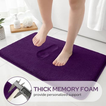 HOMEIDEAS Upgraded Bathroom Rugs Set 3 Piece, Ultra Soft Memory Foam Bath Mats, Super Absorbent Non Slip Washable U-Shaped Toilet Bath Rug (Purple, 17"x24"+20"x32"+U-Shaped 20"x24") - color: Purple