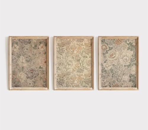 Vintage Flower Wall Art Decor Beige Floral Canvas Wall Art Botanical Rustic Pictures Prints Farmhouse Antique Painting Vintage Flower Poster for Living Room Bedroom 12x16 Inch Unframed Set of 3 - color: Antique Flower Prints, size: 16"L x 12"W, style: Unf