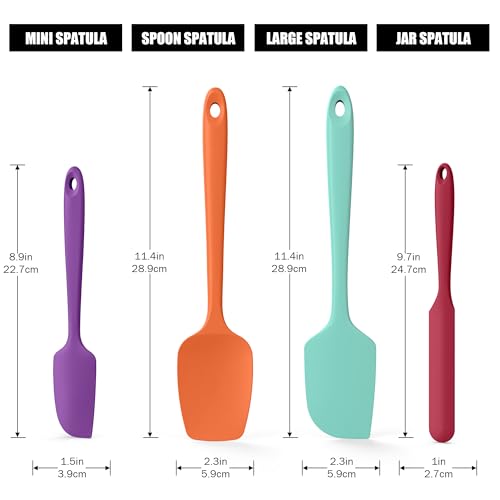 Doosu 600°F Heat Resistant Kitchen Food Tong for Cooking with Non-Scratch Silicone Tips (9in, Red) & 600°F Heat Resistant Spatula Set of 4 for Cooking Baking Stirring (Aqua Sky+Orange+Red+Purple)