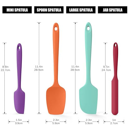 Doosu 600°F Heat Resistant Kitchen Food Tongs for Cooking with Non-Scratch Silicone Tips(7+9+12in, Red) & 600°F Heat Resistant Spatula Set of 4 for Cooking Baking Stirring (Aqua Sky+Orange+Red+Purple)
