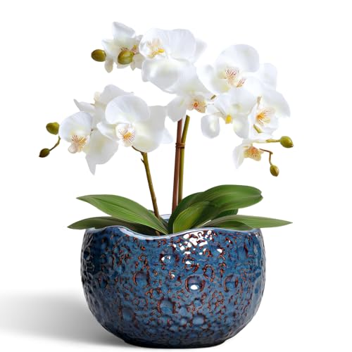 6 Inch Plant Pot - Ceramic Pots for Plants with Drainage Hole, Round Orchid Pot, Unique Planter for Indoor Outdoor, Modern Decorative Flower Pots, Room Decor, Plant Lovers Gifts, Retro Blue - color: Retro Blue, size: 6.2 Inch