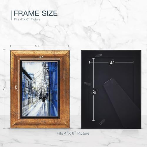 XUANLUO 4x6 Picture Frames Set of 4 Rustic Retro Photo Frame with HD Plastic Cover for Wall Mount and Tabletop Display Family Friends Wedding Gift - color: Gold-4pcs, size: 4×6 inch