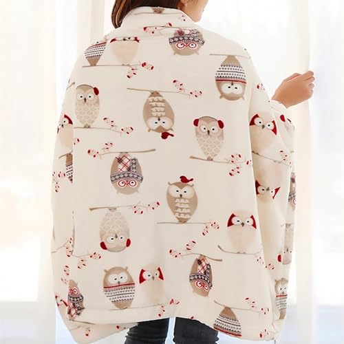 Flannel Sherpa Throw 60'' x 50''- Owl Printed Soft Plush Flannel Blanket Throws for Bed/Couch/Sofa/Office/Camping - color: A-owl, size: 50''x60''