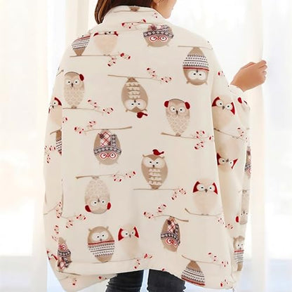 Flannel Sherpa Throw 60'' x 50''- Owl Printed Soft Plush Flannel Blanket Throws for Bed/Couch/Sofa/Office/Camping - color: A-owl, size: 50''x60''
