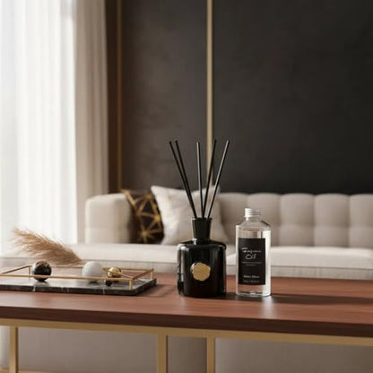 Oud & Bergamot Reed Diffuser, Long Lasting Essential Oil Fragrance | Long Lasting, Essential Oil Fragrance, Strong Scent - color: Black