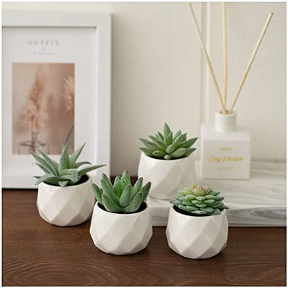 CADNLY Fake Succulent Plant Set - Artificial Plants for Women Desk - Realistic Faux Succulents in Ceramic Pots - Mini Green Decor for Bedroom Bathroom Office Shelf 4 Pack