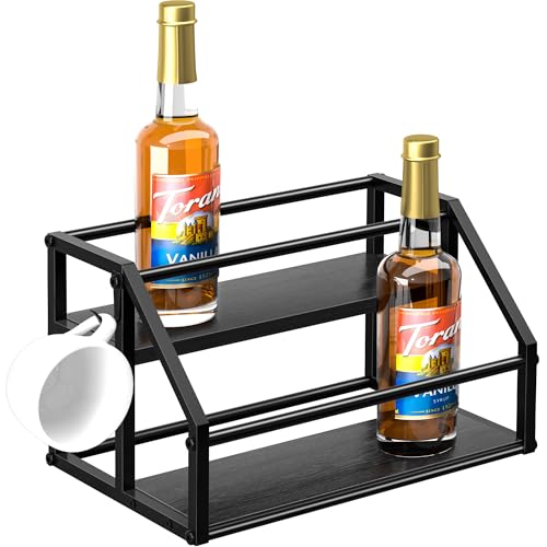 Coffee Syrup Rack Organizer, Syrup Bottle Holder Stand for Coffee Bar, 2-Tier 8 Bottles Storage Shelves for Syrup, Wine, Dressing for Kitchen Countertop, Black - color: Black