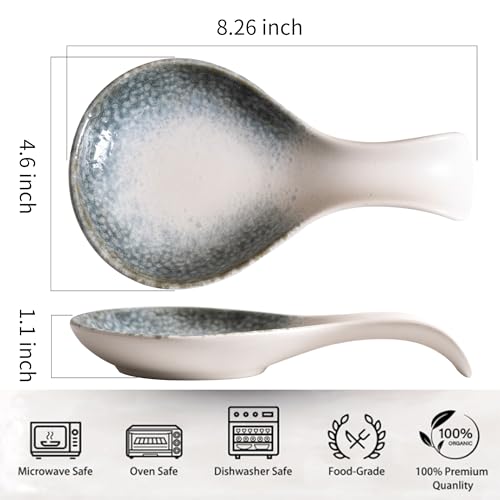 Ceramic Spoon Rest for Stove Top, 8 Inches Large Spoon Holder for Kitchen Counter, Porcelain Utensil Rest, Housewarming Christmas Gift, Dishwasher Safe Heat-Resistant, Ice-Flecked Smoke White(1 PC) - color: Ice-Flecked Smoke White