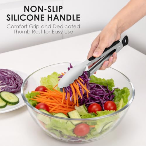 Hotec Stainless Steel Kitchen Tongs Set of 2-9 Inch Locking Metal Cooking Tongs for Serving, Salad, Grill & Air Fryer with Non-Slip Grip - size: 2 pack: 9 inch
