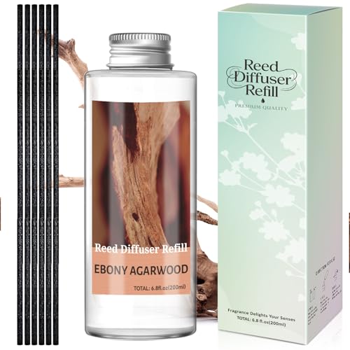 STRN Reed Diffuser Oil Refill, Ebony Agarwood Scented Diffuser 200ML | Summer Long-Lasting Fragrance for Living Room, Bedroom, Office, Home Décor - color: Brown 2