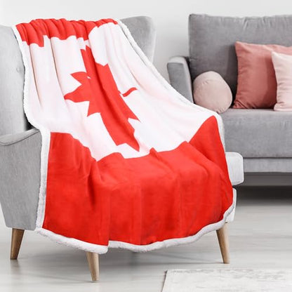 Catalonia Sherpa Fleece Blanket,Canada National Flag Maple Leaf Print Patriotic Plush Super Soft Warm Reversible Polar Throws for Couch Bed 60” x 50” - color: Canada Flag