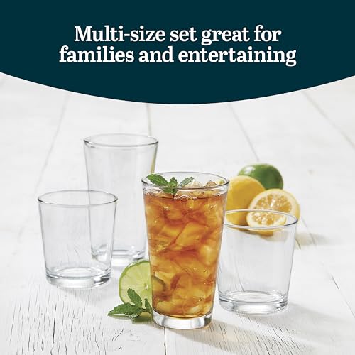 Libbey Flare Rocks, Glass Tumbler Set, Stylish Lead-Free Drinking Glasses Set of 16, Dishwasher-Safe Glass Cups Set for Daily Use and Parties - color: 04 - Flare