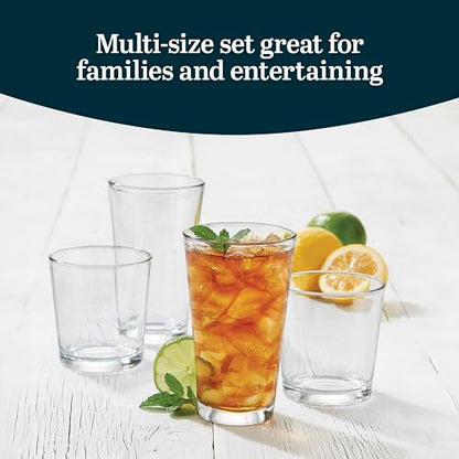 Libbey Flare Rocks, Glass Tumbler Set, Stylish Lead-Free Drinking Glasses Set of 16, Dishwasher-Safe Glass Cups Set for Daily Use and Parties - color: 04 - Flare