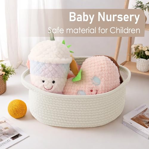 JMvicyroam Small Woven Basket, Empty Gift Basket, White/1 Pack | Small Gift Basket, Cotton Rope, 12 x 8 x 6 in, Handles, Includes Ribbon and Bag, Birthday Gift Basket - color: White, size: 1 Pack