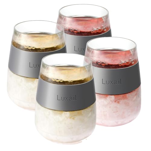 luxail Wine Glasses, Plastic Wine Glasses Set of 4, Wine Gifts, Double Wall Insulated Freezer Tumbler, Stemless Freezer cups for Red and white Wine, 8.5 Oz, Grey - color: Grey 4 Pack