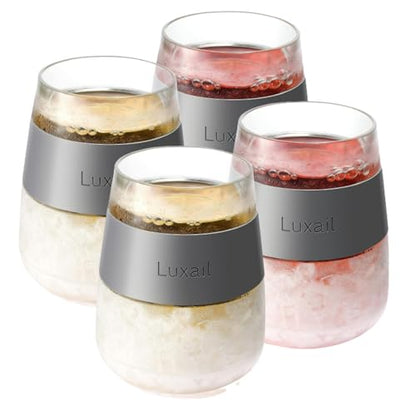 luxail Wine Glasses, Plastic Wine Glasses Set of 4, Wine Gifts, Double Wall Insulated Freezer Tumbler, Stemless Freezer cups for Red and white Wine, 8.5 Oz, Grey - color: Grey 4 Pack