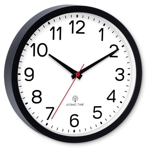 AKCISOT 10 Inch Wall Clock, Silent Battery Operated Analog Clock, Black | Atomic | Classroom | Kitchen | Office | Easy to Read Numbers | Garage - color: Atomic_black, size: 10 Inch