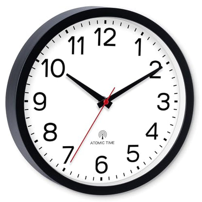 AKCISOT 12 Inch Wall Clock, Silent Battery Operated Analog Clock, Black | Atomic | Office | Kitchen | Living Room | Classroom | Easy-to-read Numbers - color: Atomic_black, size: 12 Inch