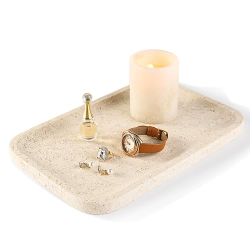 Marble Vanity Tray, 12"x8" Marble Catchall Tray for Countertop Bathroom Kitchen Dresser, Rectangular Decorative Stone Tray for Jewelry Cosmetics Perfume Trinket(Brown) - color: Myra Beige