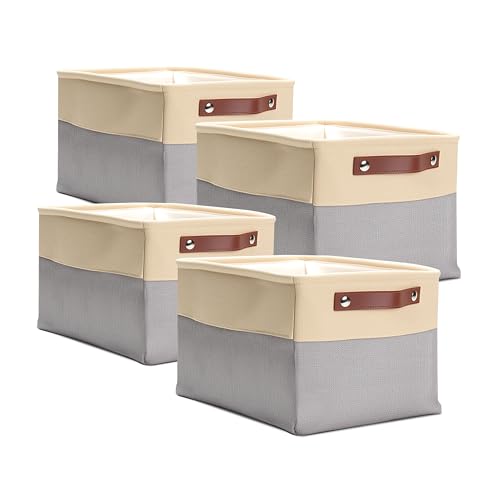 Storage Bins for Shelves, 4 Pack of 15"x11"x9.5" Storage Basket with Handles for Cloth, Home, Office Decorative,Organizing, Foldable Basket - color: Yellow / Drak Gray