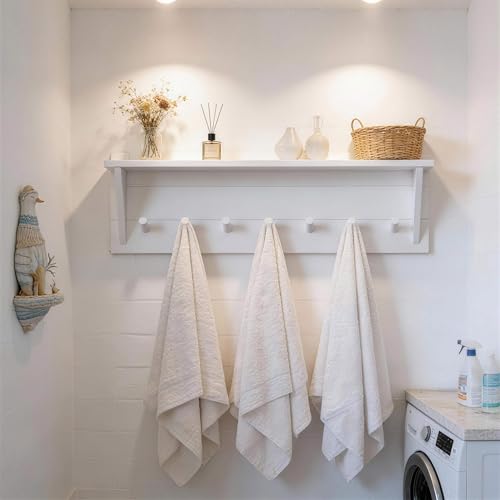 WEBI Coat Rack Wall Mount with Shelf,30" Long Entryway Wall Shelf with Hooks Underneath,7 Peg Hooks for Hanging Coats,Caps,Jacket,Clothes,White - color: White, size: 30 Inch
