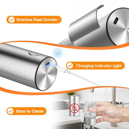 WOWBOX Electric Salt and Pepper Grinder Set, 2 PCS Rechargeable 95L Large | Stainless Steel, Large Capacity, Electric Grinding System, Kitchen Seasoning Tool, BBQ Outdoor Restaurant, With LED light