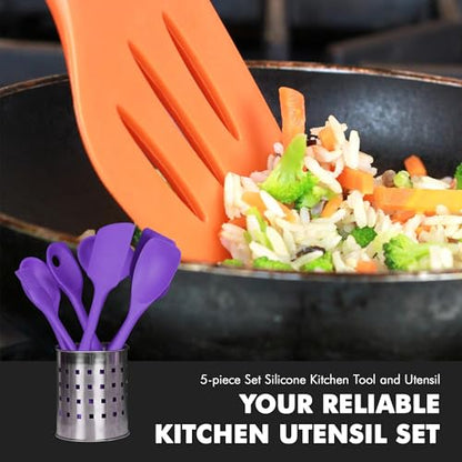 Chef Craft Premium Silicone Kitchen Tool and Utensil Set, 5 Piece, Purple - color: Purple, size: 5 Piece Set