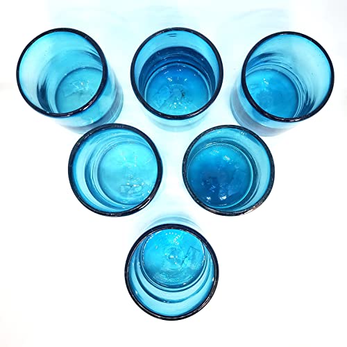 Solid Aqua Blue 9 oz Short Tumblers (set of 6), Recycled Glass, Lead-free, Toxin-Free (9oz Tumbler) - color: Aqua Blue, size: 9 oz