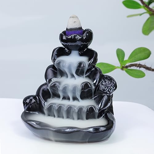 Ceramic Waterfall Incense Burner, Backflow Incense Holder, Incense Cone Burner for Yoga Meditation and Home Decor (Lotus Leaf) - color: Lotus Leaf Backflow Incense Burner